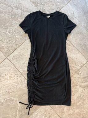 Black Side-Ruched Mini Dress, Size XS